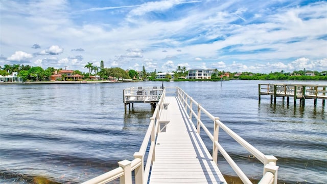 view of dock featuring a water view