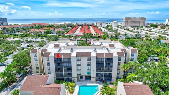 drone / aerial view featuring a water view
