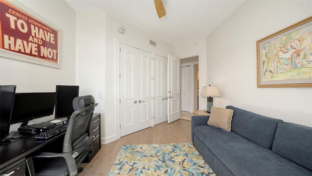1241 Gulf Of Mexico Dr Unit 803, Longboat Key, FL 34228 - office with wood finished floors and a ceiling fan