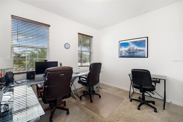 home office featuring carpet floors and baseboards