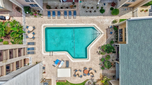aerial view of a pool