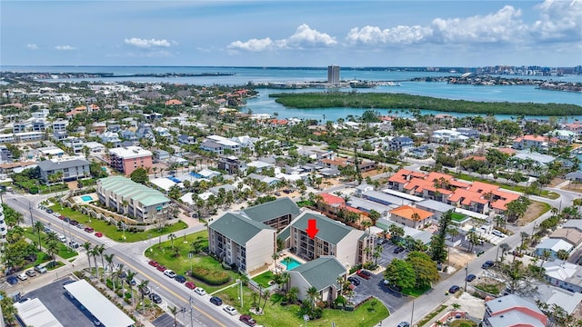bird's eye view of a nearby body of water and a notable bridge
