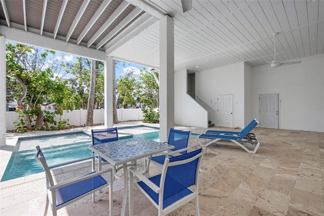view of patio / terrace featuring a fenced backyard and ceiling fan