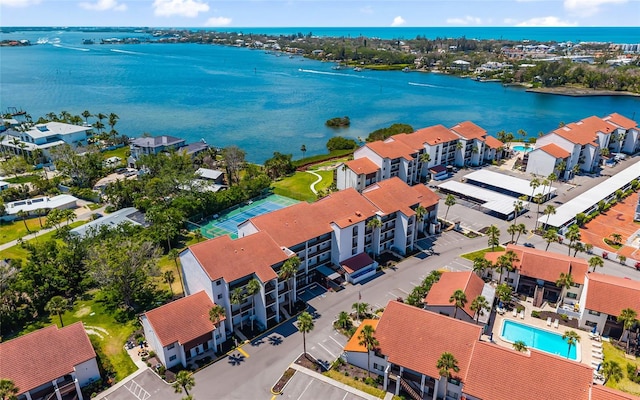 aerial view with a water view
