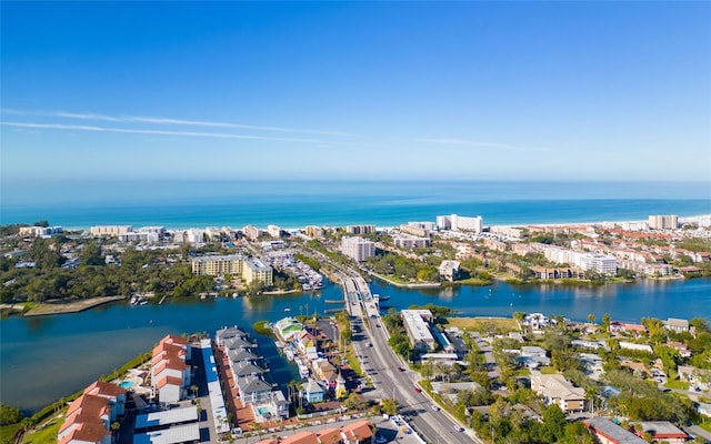 drone / aerial view with a water view and a city view