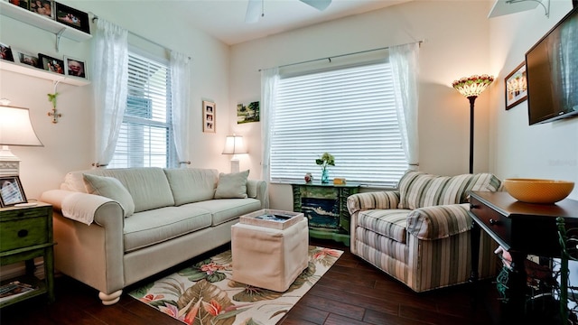 1503 Calle Grand St, Bradenton, FL 34209 - living area with hardwood / wood-style floors and ceiling fan
