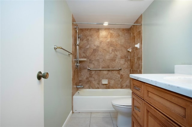 4812 Kestral Park Cir Unit 20, Sarasota, FL 34231 - bathroom with toilet, tile patterned floors, baseboards, vanity, and shower / bathtub combination