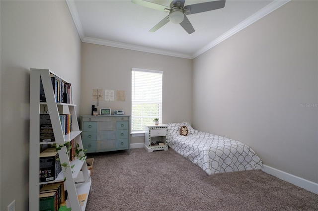 5301 Bartolomeo St, Sarasota, FL 34238 - carpeted bedroom featuring ornamental molding, baseboards, and ceiling fan