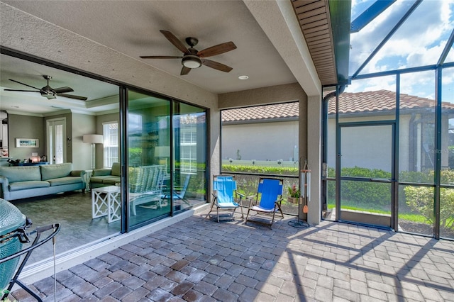 5301 Bartolomeo St, Sarasota, FL 34238 - view of patio with a ceiling fan, a lanai, and an outdoor living space