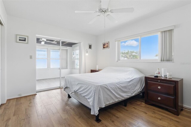 3105 Gulfgate Dr, Sarasota, FL 34231 - bedroom featuring multiple windows, wood finished floors, ceiling fan, and baseboards