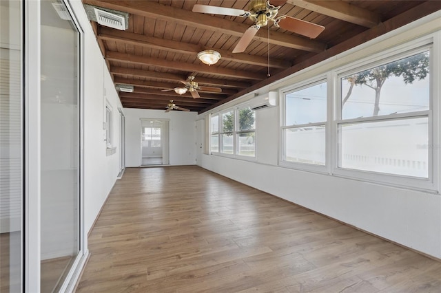 3105 Gulfgate Dr, Sarasota, FL 34231 - unfurnished sunroom featuring beamed ceiling and a wall unit AC