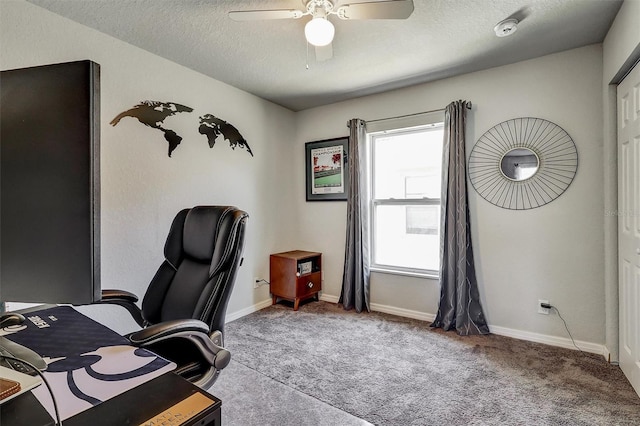 4542 19th Ave S, Saint Petersburg, FL 33711 - carpeted office space featuring ceiling fan, a textured ceiling, and baseboards