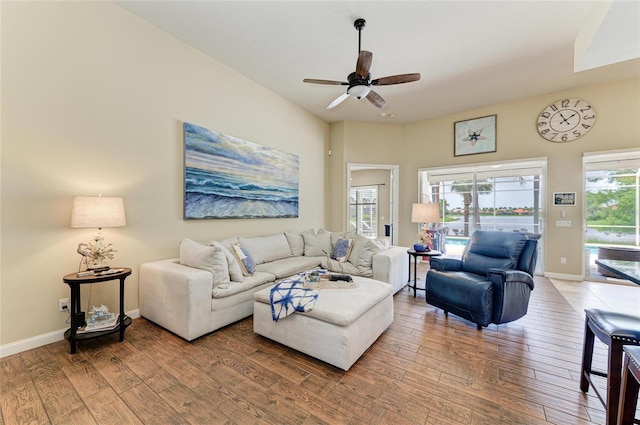 13167 Fernando St, Venice, FL 34293 - living room with hardwood / wood-style floors, a ceiling fan, and baseboards