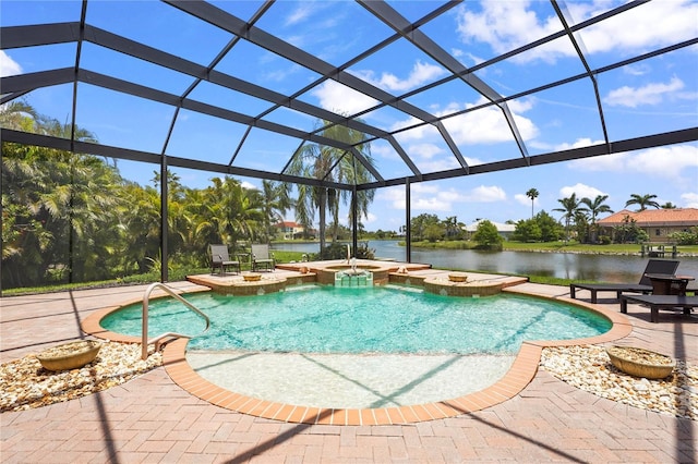 6143 9th Avenue Cir NE, Bradenton, FL 34212 - view of pool with a patio, a water view, a pool with connected hot tub, and a lanai