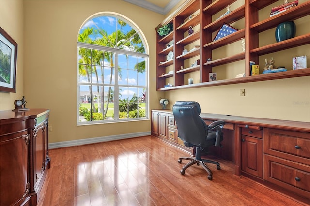 6143 9th Avenue Cir NE, Bradenton, FL 34212 - office with built in study area, plenty of natural light, baseboards, light wood-type flooring, and ornamental molding