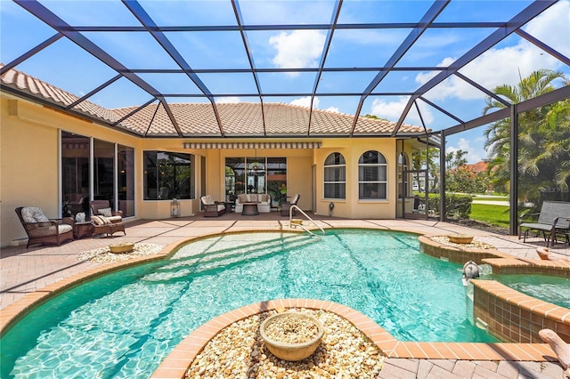 6143 9th Avenue Cir NE, Bradenton, FL 34212 - view of pool featuring a patio, a pool with connected hot tub, and glass enclosure