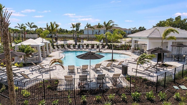 community pool featuring a patio and fence