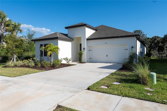10171 Milky Way Cir, Sarasota, FL 34241 - ranch-style home featuring roof with shingles, an attached garage, stucco siding, and driveway