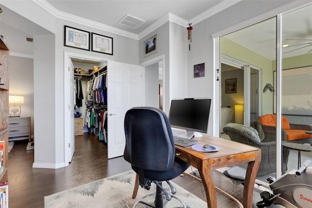 212 River Enclave Ct, Bradenton, FL 34212 - office featuring crown molding, wood finished floors, and baseboards