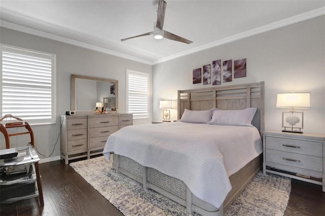 212 River Enclave Ct, Bradenton, FL 34212 - bedroom featuring crown molding, dark wood-type flooring, baseboards, and a ceiling fan
