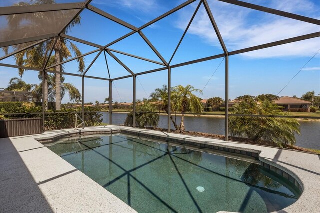 212 River Enclave Ct, Bradenton, FL 34212 - outdoor pool with a water view, glass enclosure, and a patio area