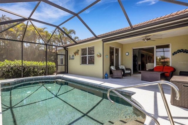 212 River Enclave Ct, Bradenton, FL 34212 - outdoor pool with a patio, ceiling fan, an outdoor living space, and a lanai