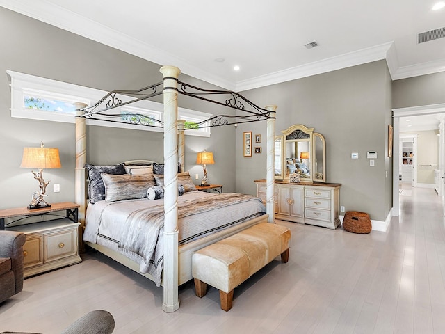 5132 Jungle Plum Rd, Sarasota, FL 34242 - bedroom with ornamental molding, recessed lighting, light wood finished floors, and baseboards