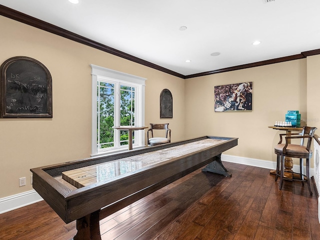 5132 Jungle Plum Rd, Sarasota, FL 34242 - rec room with ornamental molding, baseboards, wood-type flooring, and recessed lighting