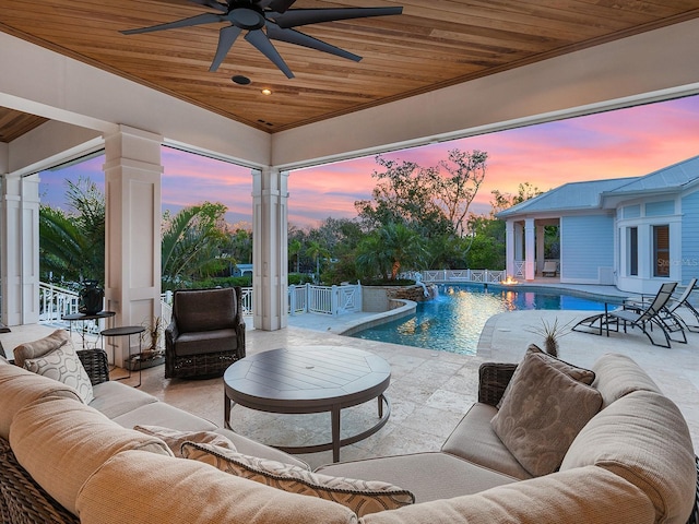 5132 Jungle Plum Rd, Sarasota, FL 34242 - view of swimming pool featuring an outdoor hangout area, a patio area, and ceiling fan
