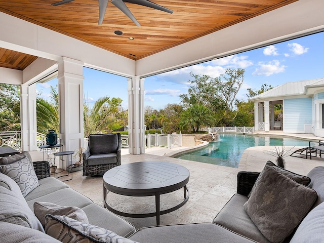 5132 Jungle Plum Rd, Sarasota, FL 34242 - view of pool with an outdoor hangout area, a patio, and a ceiling fan