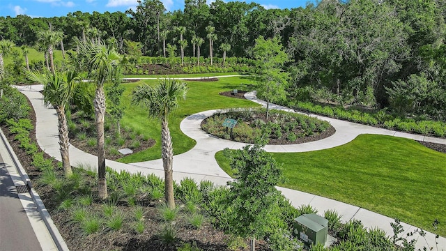 view of property's community with a lawn
