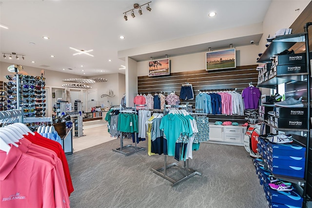 miscellaneous room featuring recessed lighting and carpet floors