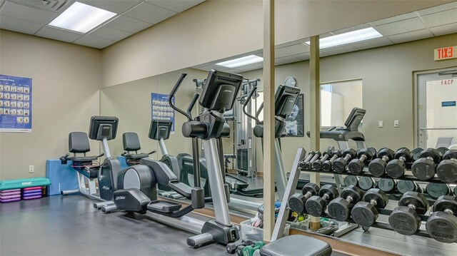 235 Cocoanut Ave Unit 108B, Sarasota, FL 34236 - exercise room featuring a drop ceiling