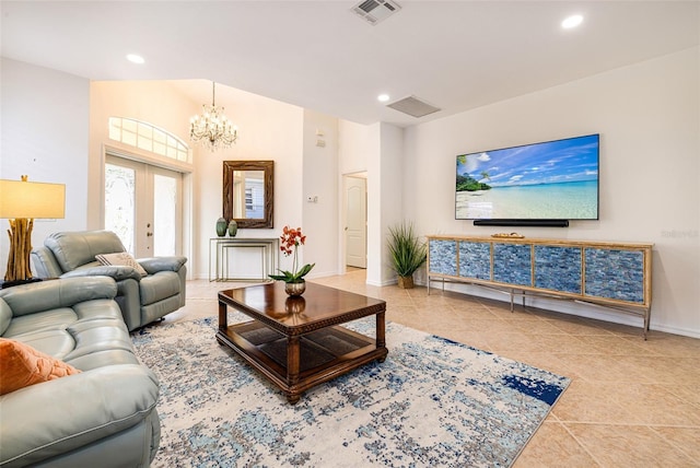 20040 Rookery Dr, Estero, FL 33928 - living room with tile patterned flooring, a chandelier, recessed lighting, and baseboards