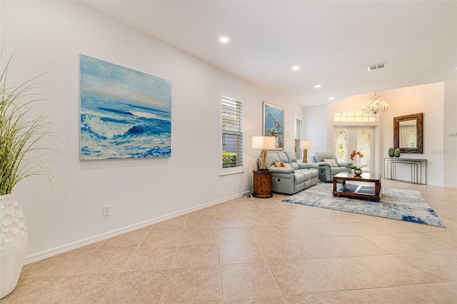 20040 Rookery Dr, Estero, FL 33928 - living area featuring a chandelier, light tile patterned floors, recessed lighting, and baseboards
