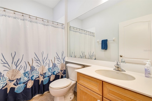 20040 Rookery Dr, Estero, FL 33928 - full bathroom featuring toilet, vanity, tile patterned flooring, and a shower with curtain