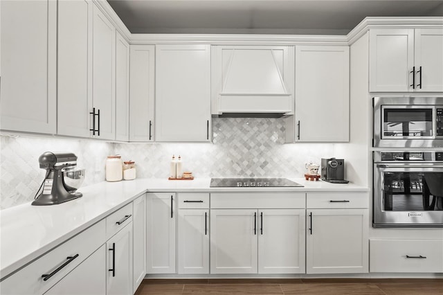 16226 Hidden Oak Loop, Bradenton, FL 34211 - kitchen featuring appliances with stainless steel finishes, custom exhaust hood, white cabinets, and light countertops