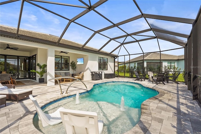 16226 Hidden Oak Loop, Bradenton, FL 34211 - swimming pool with a ceiling fan, a patio, outdoor lounge area, and outdoor dining space