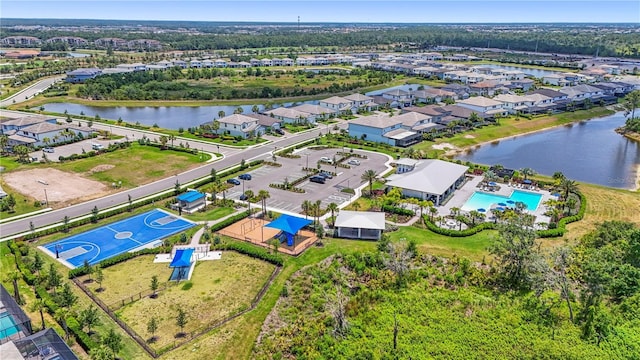 16226 Hidden Oak Loop, Bradenton, FL 34211 - aerial perspective of suburban area featuring a large body of water and a pool