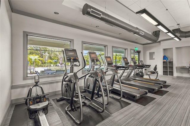 16226 Hidden Oak Loop, Bradenton, FL 34211 - exercise room featuring baseboards and carpet floors