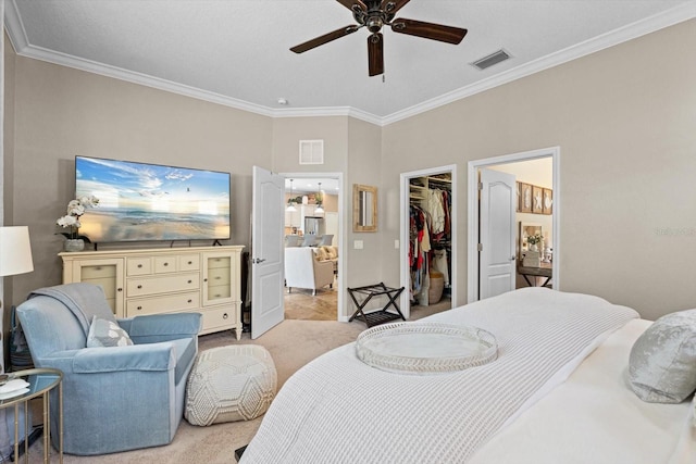 11508 Griffith Park Ter, Bradenton, FL 34211 - bedroom with ornamental molding, a spacious closet, light carpet, a closet, and ceiling fan