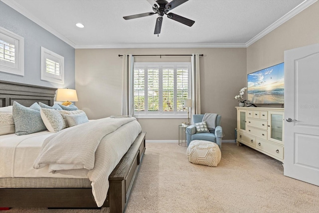 11508 Griffith Park Ter, Bradenton, FL 34211 - carpeted bedroom with ornamental molding, baseboards, recessed lighting, and a ceiling fan