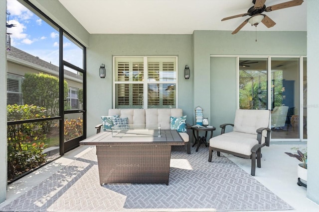 11508 Griffith Park Ter, Bradenton, FL 34211 - sunroom featuring a ceiling fan, outdoor lounge area, and healthy amount of natural light