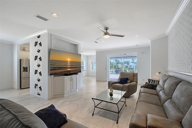 5320 Tide Point Way, Bradenton, FL 34208 - living area featuring crown molding, ceiling fan, and recessed lighting