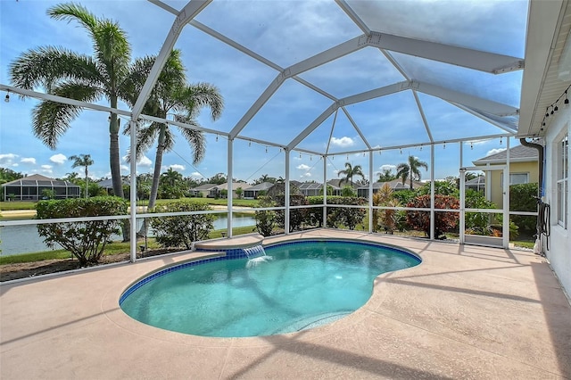 5320 Tide Point Way, Bradenton, FL 34208 - swimming pool with a patio, a water view, glass enclosure, and a residential view