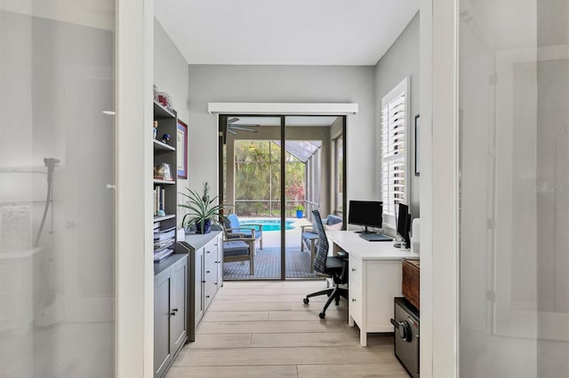 6470 Indigo Bunting Pl, Lakewood Ranch, FL 34202 - office featuring light wood finished floors and ceiling fan
