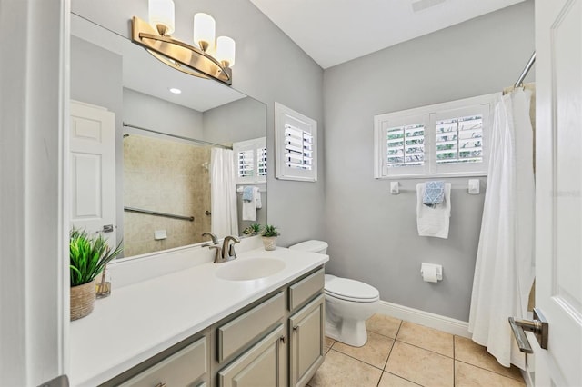 6470 Indigo Bunting Pl, Lakewood Ranch, FL 34202 - bathroom with vanity, tile patterned flooring, and a shower with curtain