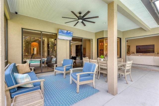 6470 Indigo Bunting Pl, Lakewood Ranch, FL 34202 - view of patio with a ceiling fan, an outdoor hangout area, and outdoor dining space