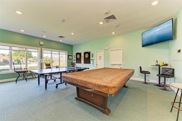 9409 Catalina Dr, Bradenton, FL 34210 - game room with carpet flooring, recessed lighting, pool table, and baseboards