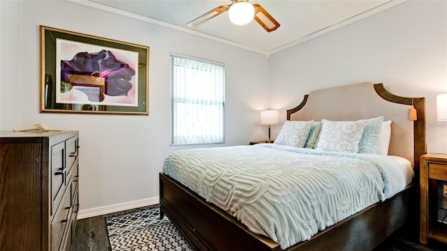 1010 68th St NW, Bradenton, FL 34209 - bedroom with ornamental molding, wood finished floors, baseboards, and ceiling fan